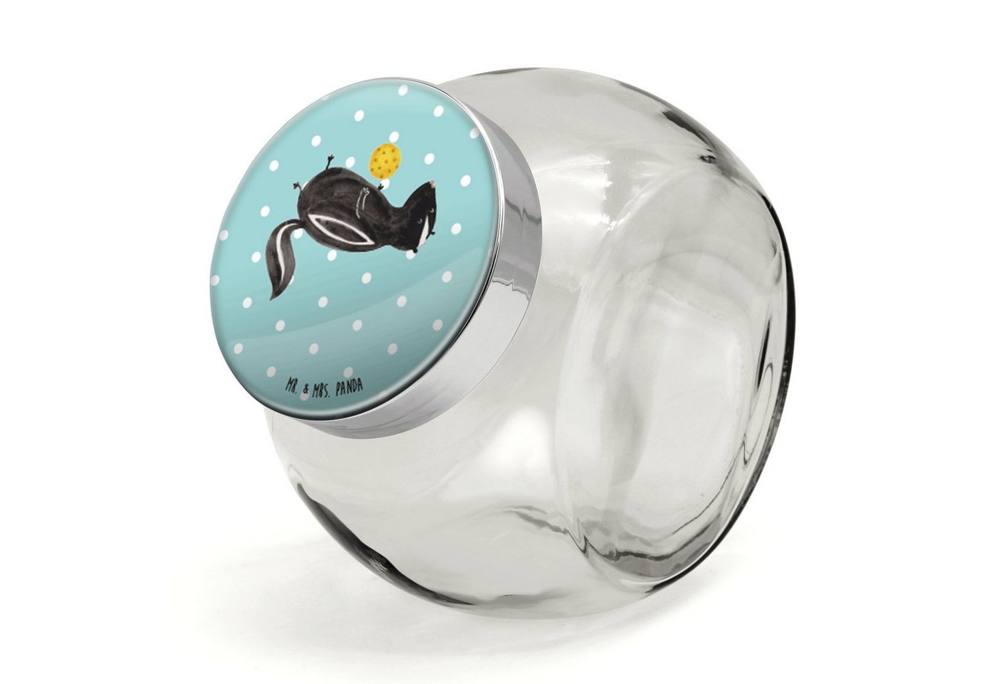 Mr. & Mrs. Panda Vorratsglas XL 2000ml Stinktier Ball - Türkis Pastell - Geschenk, Teedose, Süßigk, Premium Glas, (1-tlg), Mit Motiv von Mr. & Mrs. Panda