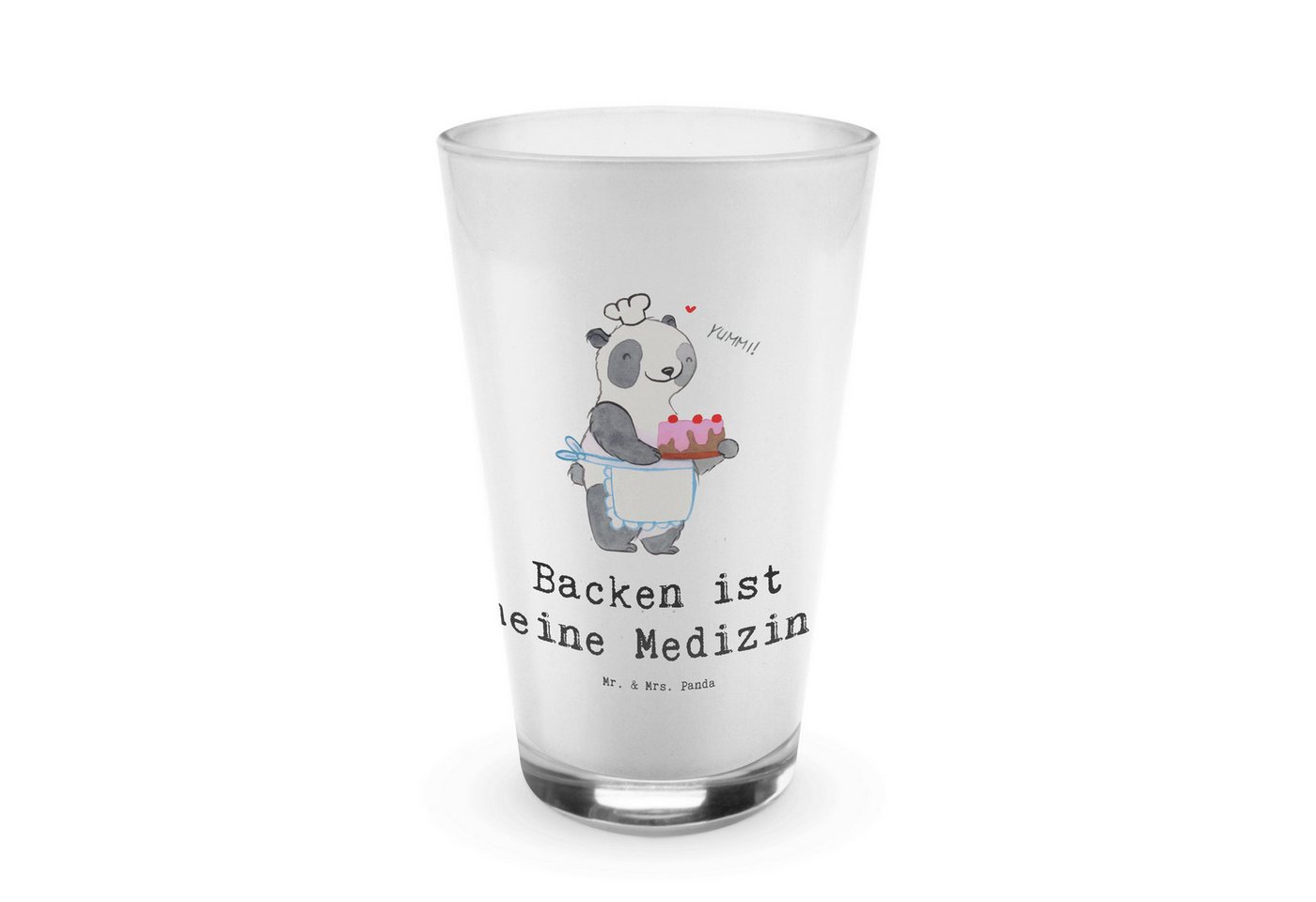 Mr. & Mrs. Panda Glas Panda Backen - Transparent - Geschenk, Glas, Sportart, Kuchen backen, Premium Glas, Fröhliche Motive von Mr. & Mrs. Panda