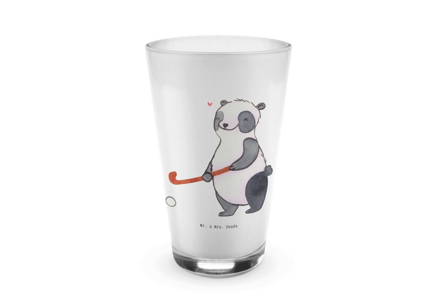 Mr. & Mrs. Panda Glas Panda Hockey spielen - Transparent - Geschenk, Feldhockey, Cappuccino, Premium Glas, Fröhliche Motive von Mr. & Mrs. Panda