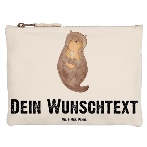 Mr. & Mrs. Panda Personalisierte Schminktasche Otter Muschel Größe M - Personalisierte Geschenke, niedlich, Stiftetasche mit Wunschtext, Seeotter, von Mr. & Mrs. Panda