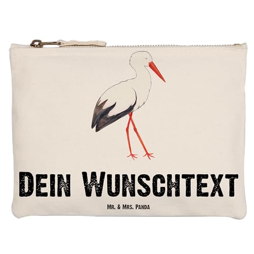 Mr. & Mrs. Panda Größe M Personalisierte Schminktasche Storch - Personalisierte Geschenke, Personalisierte Federmappe, Schwanger, Gute Laune, von Mr. & Mrs. Panda