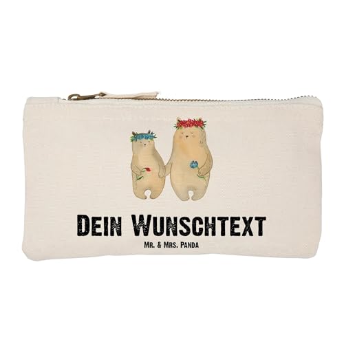 Mr. & Mrs. Panda Personalisierte Schminktasche Bären mit Blumenkranz Größe S Klein - Personalisierte Geschenke, Vorbild, Lieblingsmensch, Muttertag, von Mr. & Mrs. Panda