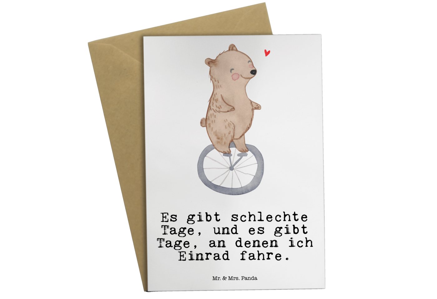 Mr. & Mrs. Panda Grußkarte Bär Einrad fahren - Weiß - Geschenk, Danke, Dankeschön, Glückwunschka, Hochglänzende Veredelung von Mr. & Mrs. Panda
