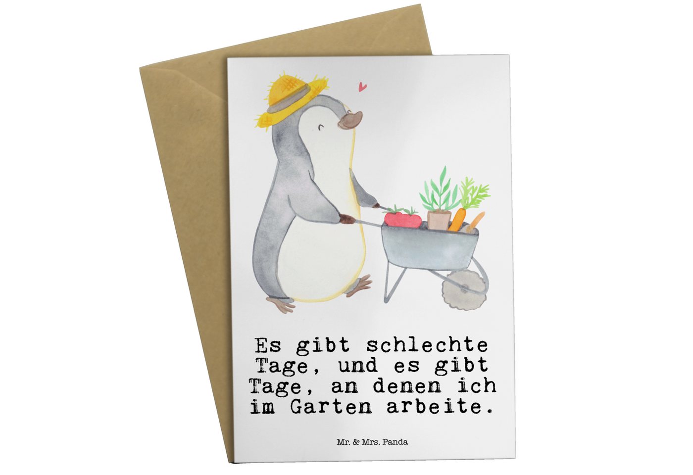 Mr. & Mrs. Panda Grußkarte Pinguin Gartenarbeit - Weiß - Geschenk, Gewinn, Geburtstagskarte, Ein, Einzigartige Motive von Mr. & Mrs. Panda