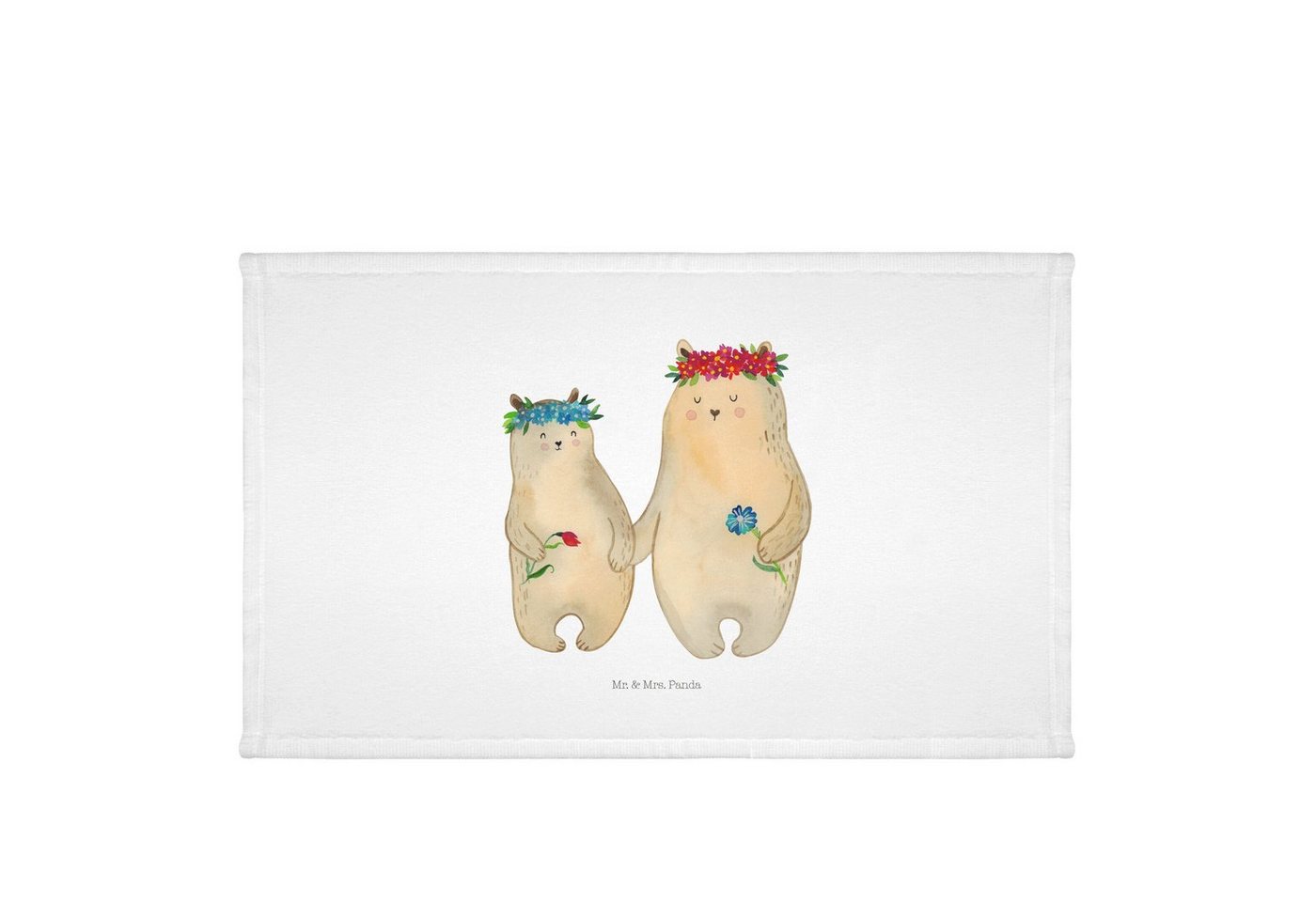 Mr. & Mrs. Panda Handtuch Bären mit Blumenkranz - Weiß - Geschenk, Kinder Handtuch, Gästetuch, (1-St), Elegantes Design von Mr. & Mrs. Panda