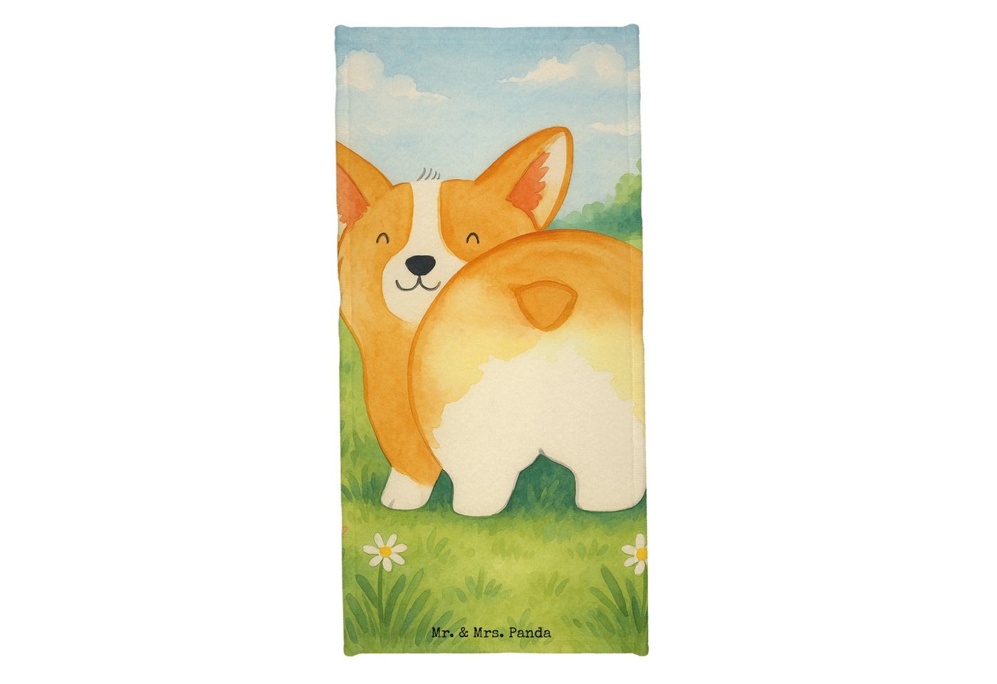 Mr. & Mrs. Panda Handtuch Corgi Po Design - Weiß - Geschenk, Motivation, Badetuch, Selbstliebe, Kunstfaser (Packung, 1-St), Hautfreundlich von Mr. & Mrs. Panda