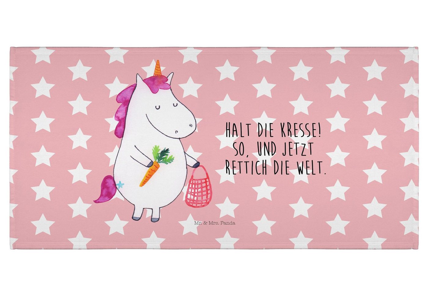 Mr. & Mrs. Panda Handtuch Einhorn Gemüse - Rot Pastell - Geschenk, Graues Handtuch 50x100, Hand, Kunstfaser (Packung, 1-St), Besondere Motive von Mr. & Mrs. Panda