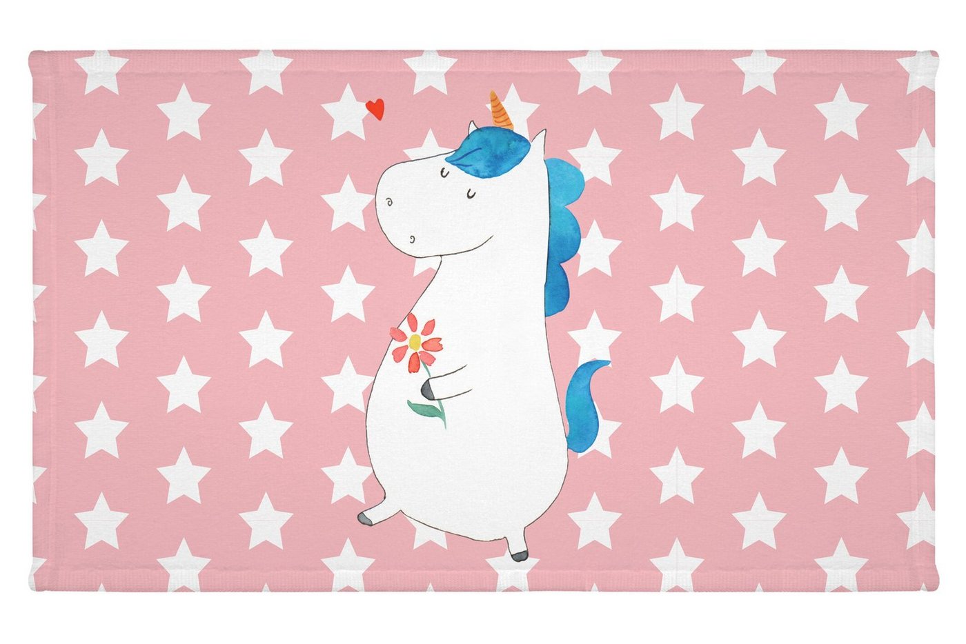 Mr. & Mrs. Panda Handtuch Einhorn Spaziergang - Rot Pastell - Geschenk, Unicorn, Freundin, Kind, (1-St), Einzigartiges Design von Mr. & Mrs. Panda