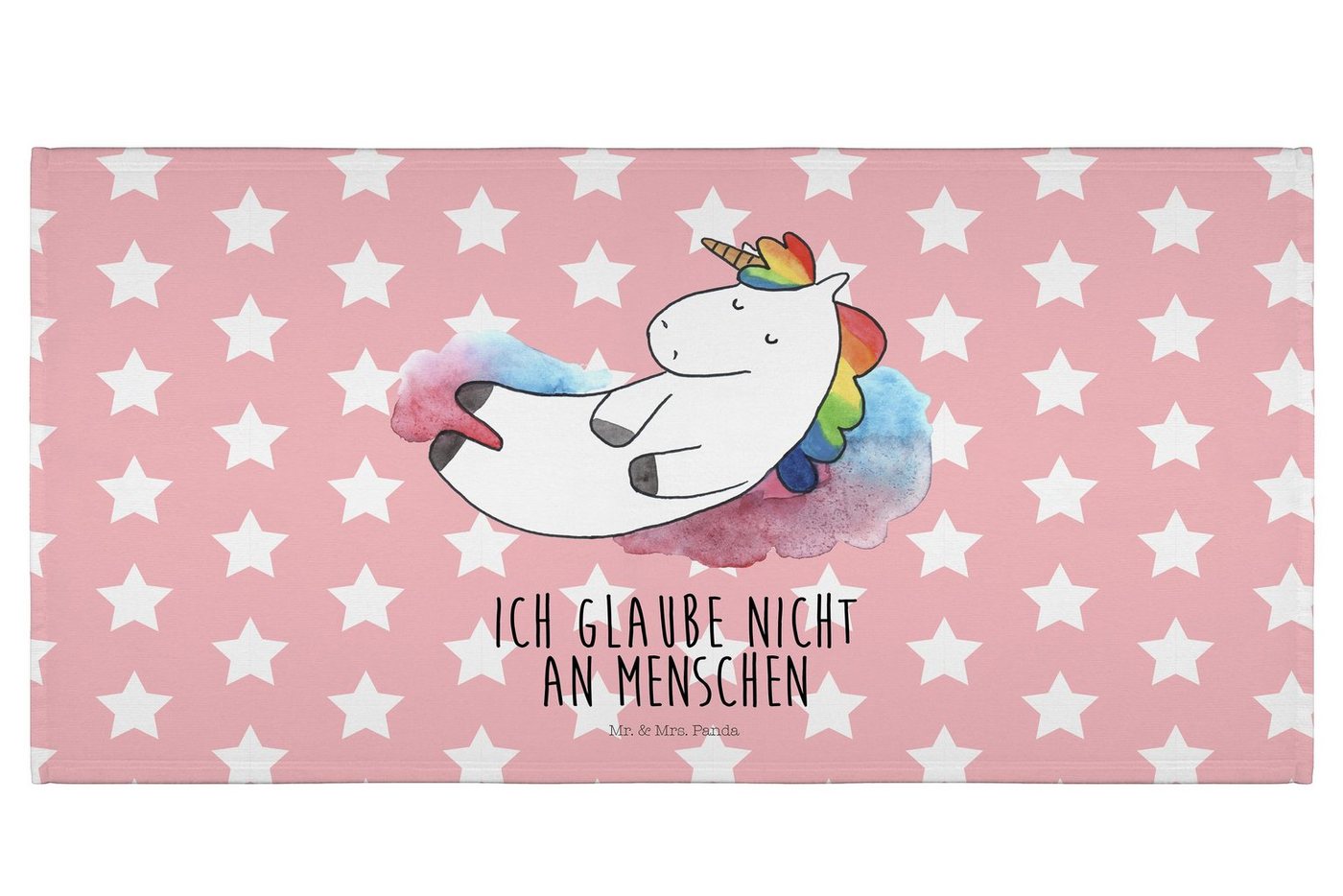 Mr. & Mrs. Panda Handtuch Einhorn Wolke 7 - Rot Pastell - Geschenk, Einhörner, Handtuch Für Rei, Kunstfaser (Packung, 1-St), Besondere Motive von Mr. & Mrs. Panda