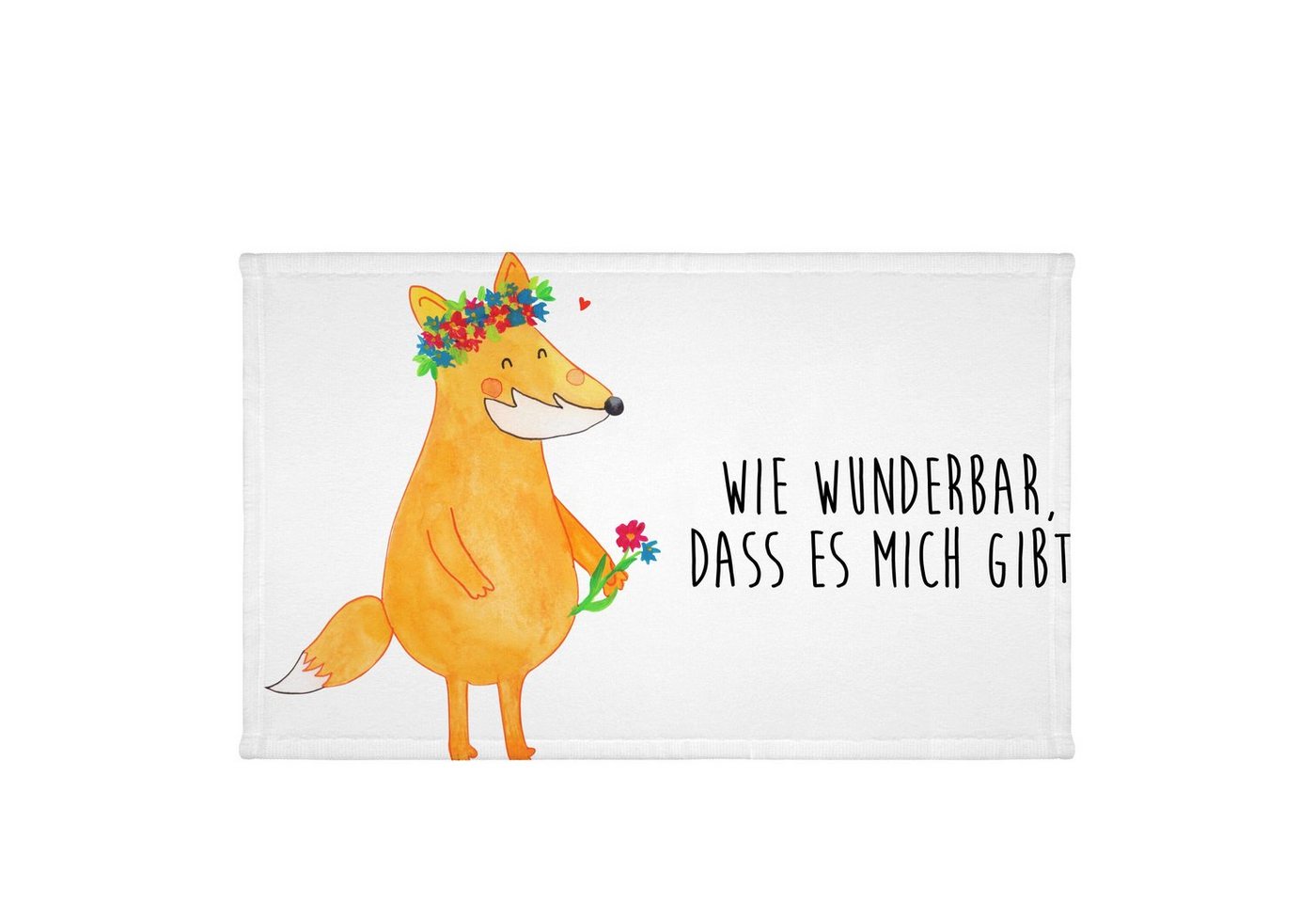 Mr. & Mrs. Panda Handtuch Fuchs Blumen - Weiß - Geschenk, Blumenliebe, Blumenkranz, Pflegeleich, Kunstfaser (Packung, 1-St), Besondere Motive von Mr. & Mrs. Panda