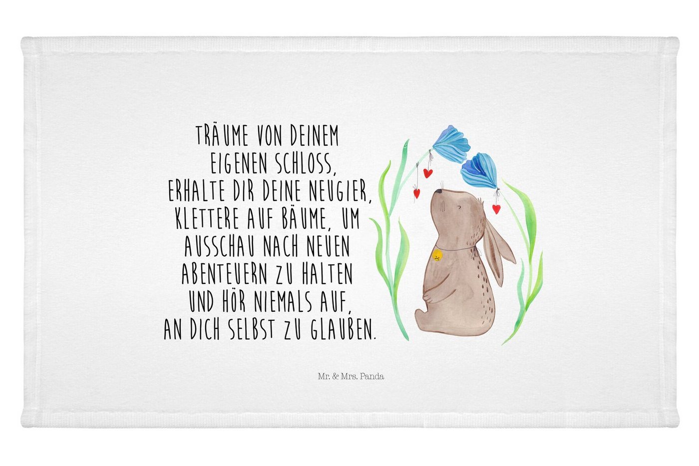 Mr. & Mrs. Panda Handtuch Hase Blume - Weiß - Geschenk, Taufgeschenk, Osterhase, Gästetuch, Ost, (1-St), Liebevolles Design von Mr. & Mrs. Panda