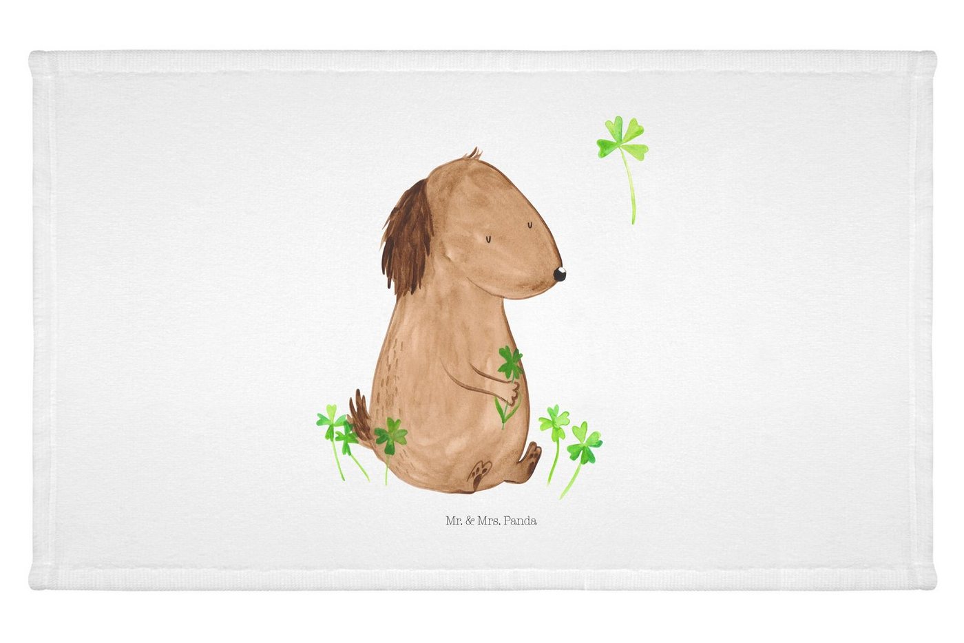 Mr. & Mrs. Panda Handtuch Hund Kleeblatt - Weiß - Geschenk, viel Glück, Achtsamkeit, Gästetuch, (1-St), Einzigartiges Design von Mr. & Mrs. Panda