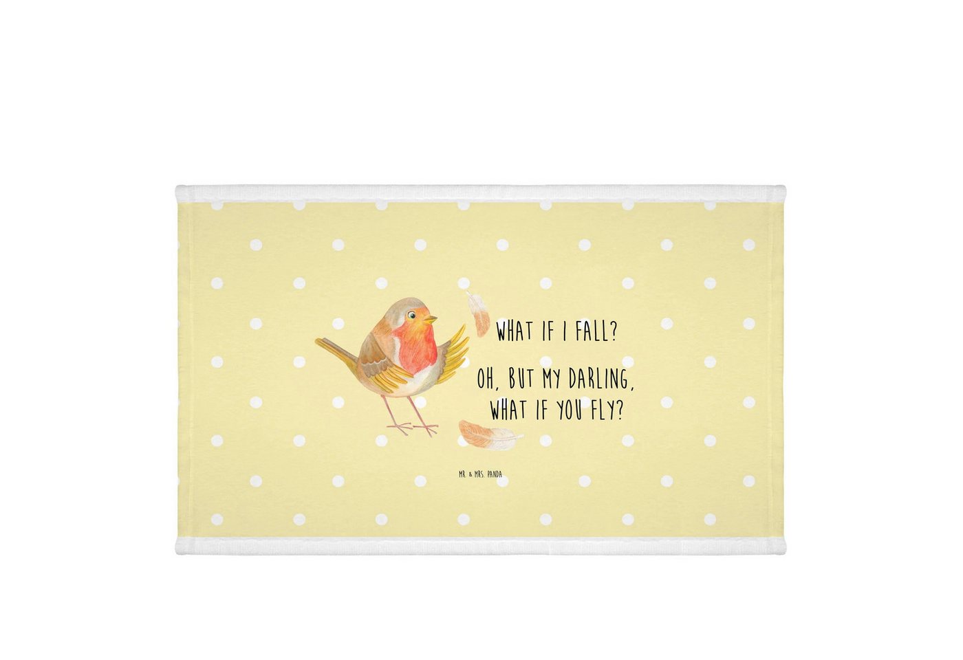 Mr. & Mrs. Panda Handtuch Rotkehlchen Federn - Gelb Pastell - Geschenk, Motivation Sprüche, Spo, (1-St), Elegantes Design von Mr. & Mrs. Panda