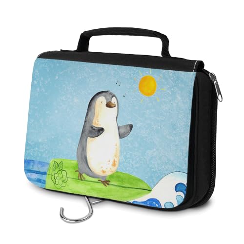 Mr. & Mrs. Panda Kulturbeutel Pinguin Surfer - Geschenk, motiviert, Urlaub, Portugal, Damen, Wellen, Kosmetikbeutel, Wellen reiten, Kulturtasche, von Mr. & Mrs. Panda