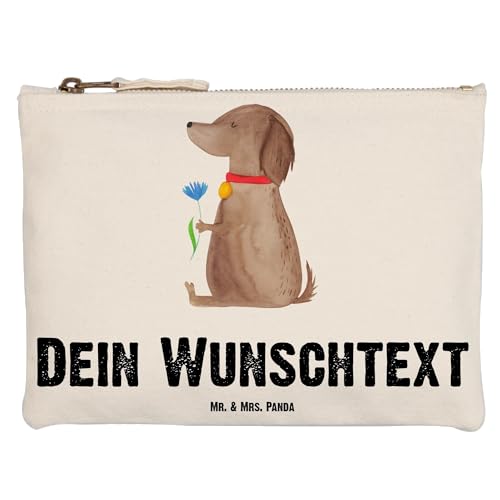 Mr. & Mrs. Panda Personalisierte Schminktasche Hund Blume Größe M - Personalisierte Geschenke, Vierbeiner, Schminkbeutel Mit Gravur, Hundebesitzer, von Mr. & Mrs. Panda