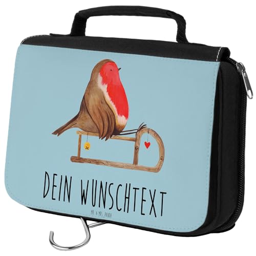 Mr. & Mrs. Panda Personalisierter Kulturbeutel Rotkehlchen Schlitten - Personalisierte Geschenke, Leder Kulturbeutel Mit Gravur, Weihnachten, von Mr. & Mrs. Panda