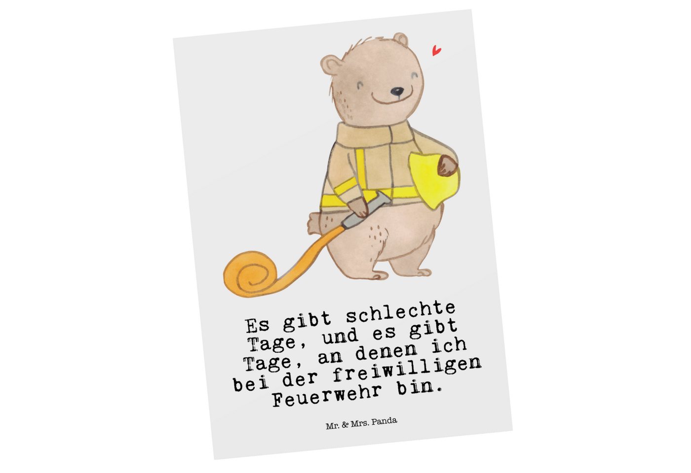 Mr. & Mrs. Panda Postkarte Bär Freiwillige Feuerwehr - Weiß - Geschenk, Hobby, Feuerwehreinsatz, Matt Rückseite von Mr. & Mrs. Panda