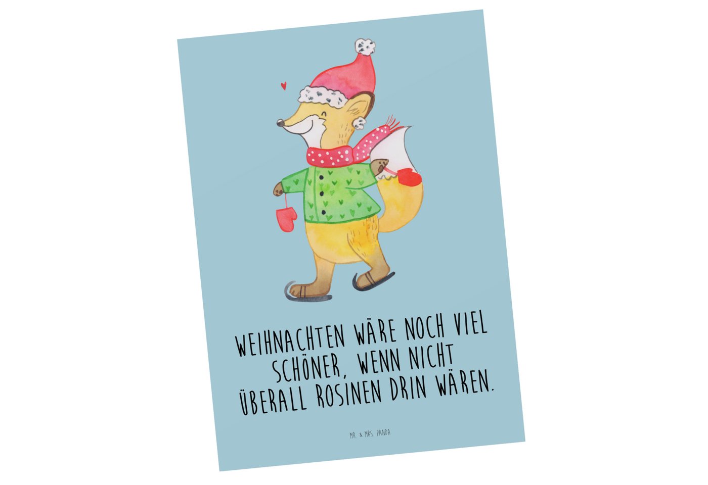 Mr. & Mrs. Panda Postkarte Fuchs Schlittschuhe - Eisblau - Geschenk, Weihnachtsmann, Advent, Gr, Matte Rückseite von Mr. & Mrs. Panda
