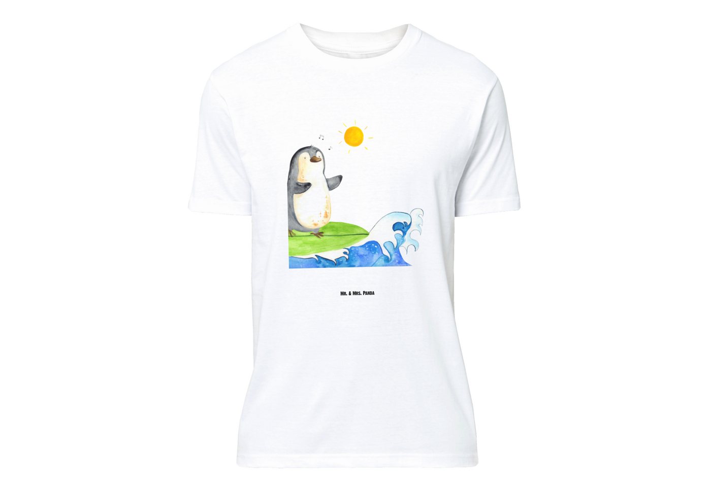 Mr. & Mrs. Panda T-Shirt Pinguin Surfer - Weiß - Geschenk, Wellen, optimistisch, Nachthemd, Ha (1-tlg) von Mr. & Mrs. Panda