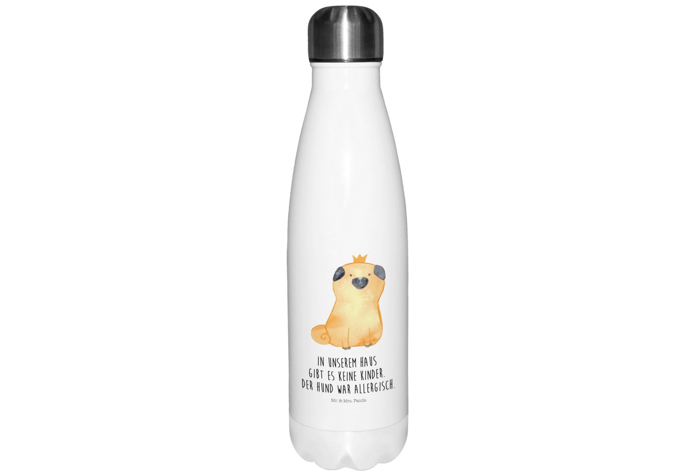 Mr. & Mrs. Panda Thermoflasche Mops Krone - Weiß - Geschenk, Hunderasse, Hausregel, Thermoflasche, k, Liebevolle Designs von Mr. & Mrs. Panda