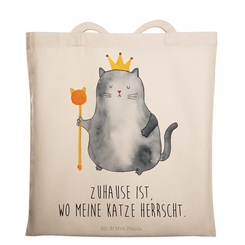 Mr. & Mrs. Panda Tragetasche Katzen Koenig - Cats, Katzenfreund, Umzug, Beuteltasche, Jutebeutel, MIAU, Stoffbeutel, Katzenfan, Beutel, Kater, Katzenmotiv, König, Einkaufstasche, Mietzhaus, Wohnung von Mr. & Mrs. Panda