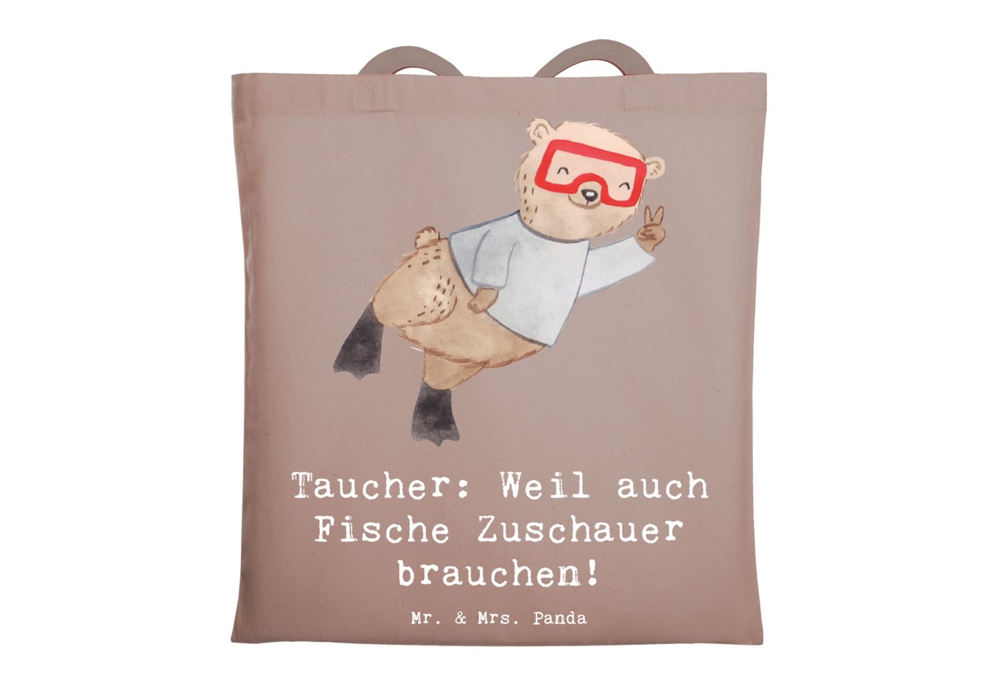 Mr. & Mrs. Panda Tragetasche Tauchen Zuschauer - Braun Pastell - Geschenk, Fische, Korallenriffe, (1-tlg), Cross Stitching Griffe von Mr. & Mrs. Panda