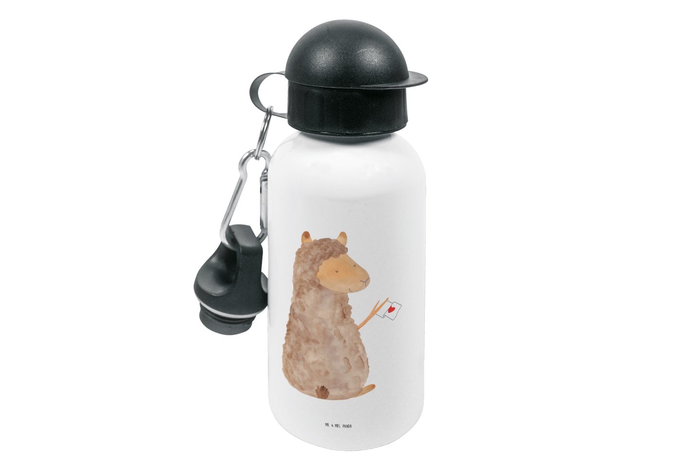 Mr. & Mrs. Panda Trinkflasche Alpaka Fahne - Weiß - Geschenk, Kindertrinkflasche, Jungs, Liebe, Lam, Bruch- und auslaufsicher von Mr. & Mrs. Panda