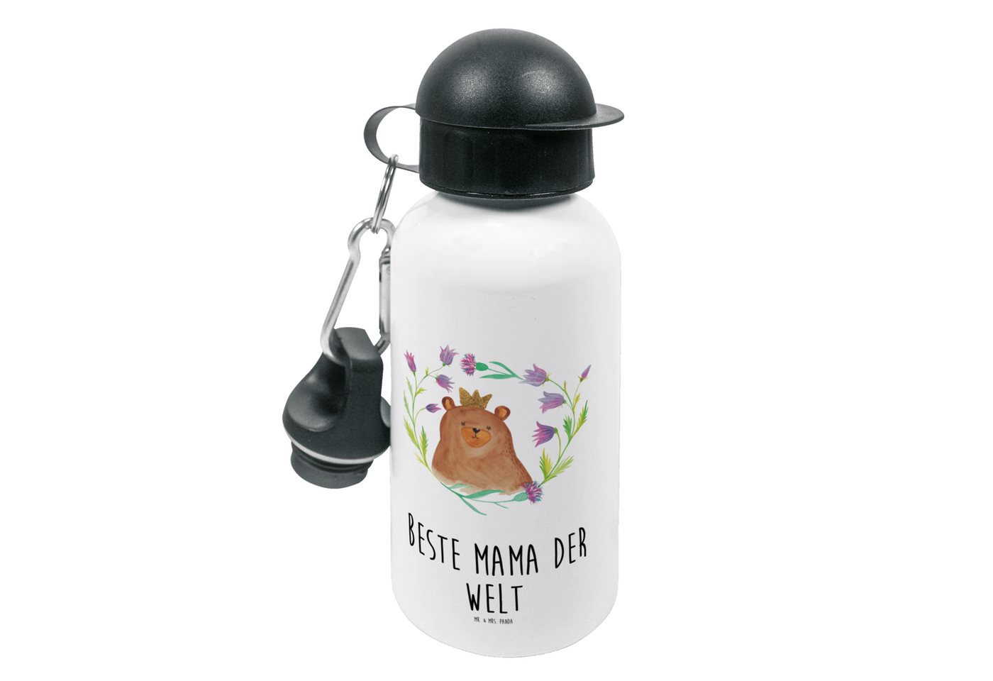 Mr. & Mrs. Panda Trinkflasche Bär Königin - Weiß - Geschenk, Kinderflasche, Teddy, Mutti, Flasche, Mundstück mit Deckel von Mr. & Mrs. Panda