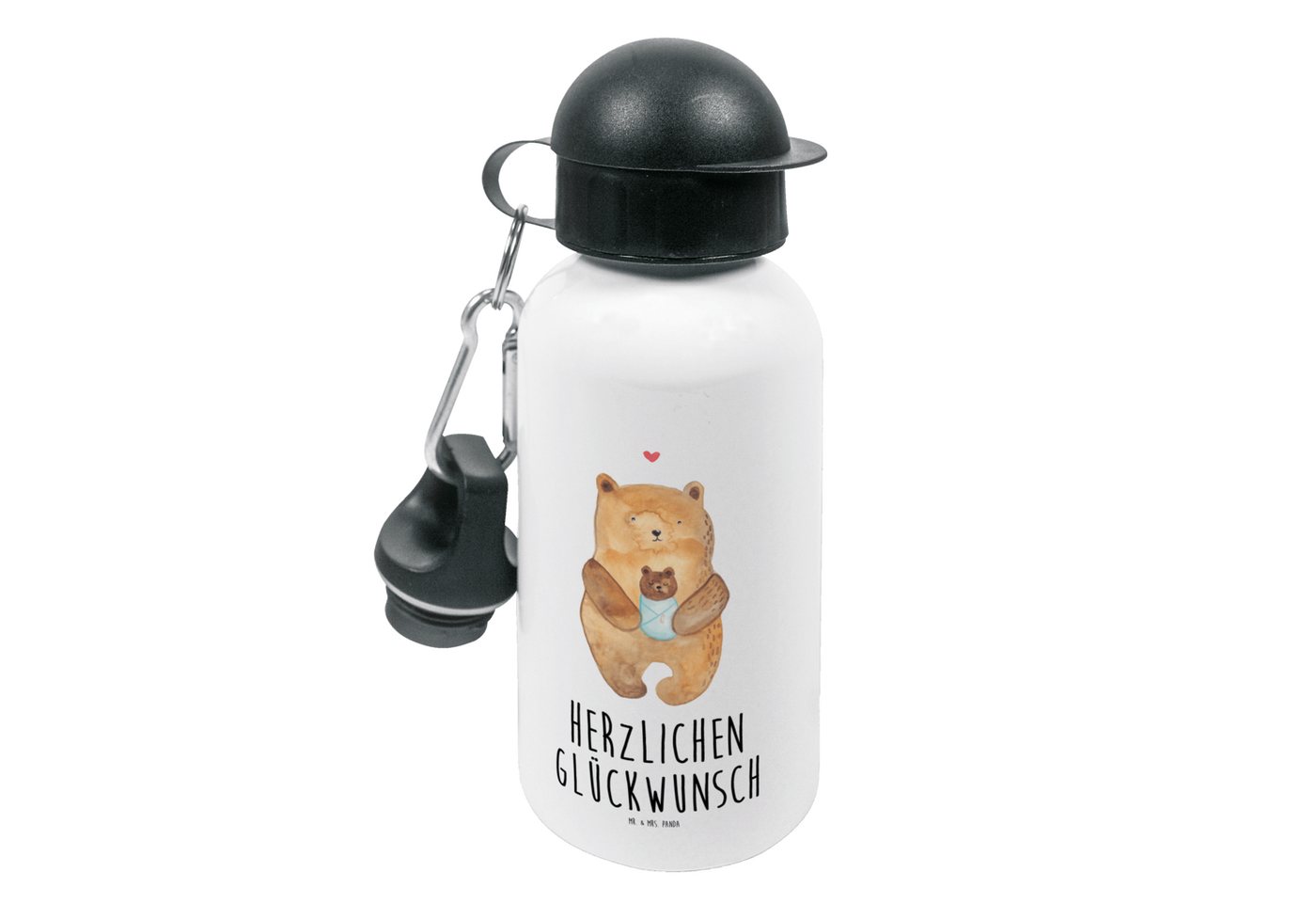 Mr. & Mrs. Panda Trinkflasche Bär Baby - Weiß - Geschenk, Teddybär, Kinderflasche, Geburtstag, Kids, Leicht zu öffnen von Mr. & Mrs. Panda