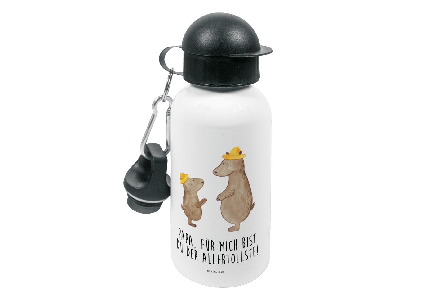 Mr. & Mrs. Panda Trinkflasche Bären mit Hut - Weiß - Geschenk, Oma, Kindergarten Flasche, Familie, Fröhliche Motive von Mr. & Mrs. Panda