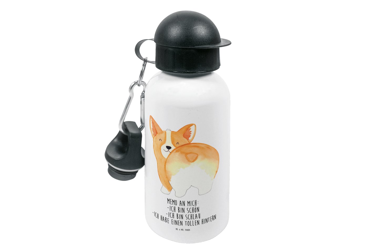 Mr. & Mrs. Panda Trinkflasche Corgi Po - Weiß - Geschenk, süß, Hund, Corgie, Trinkflasche, Kindertr, Bruch- und auslaufsicher von Mr. & Mrs. Panda