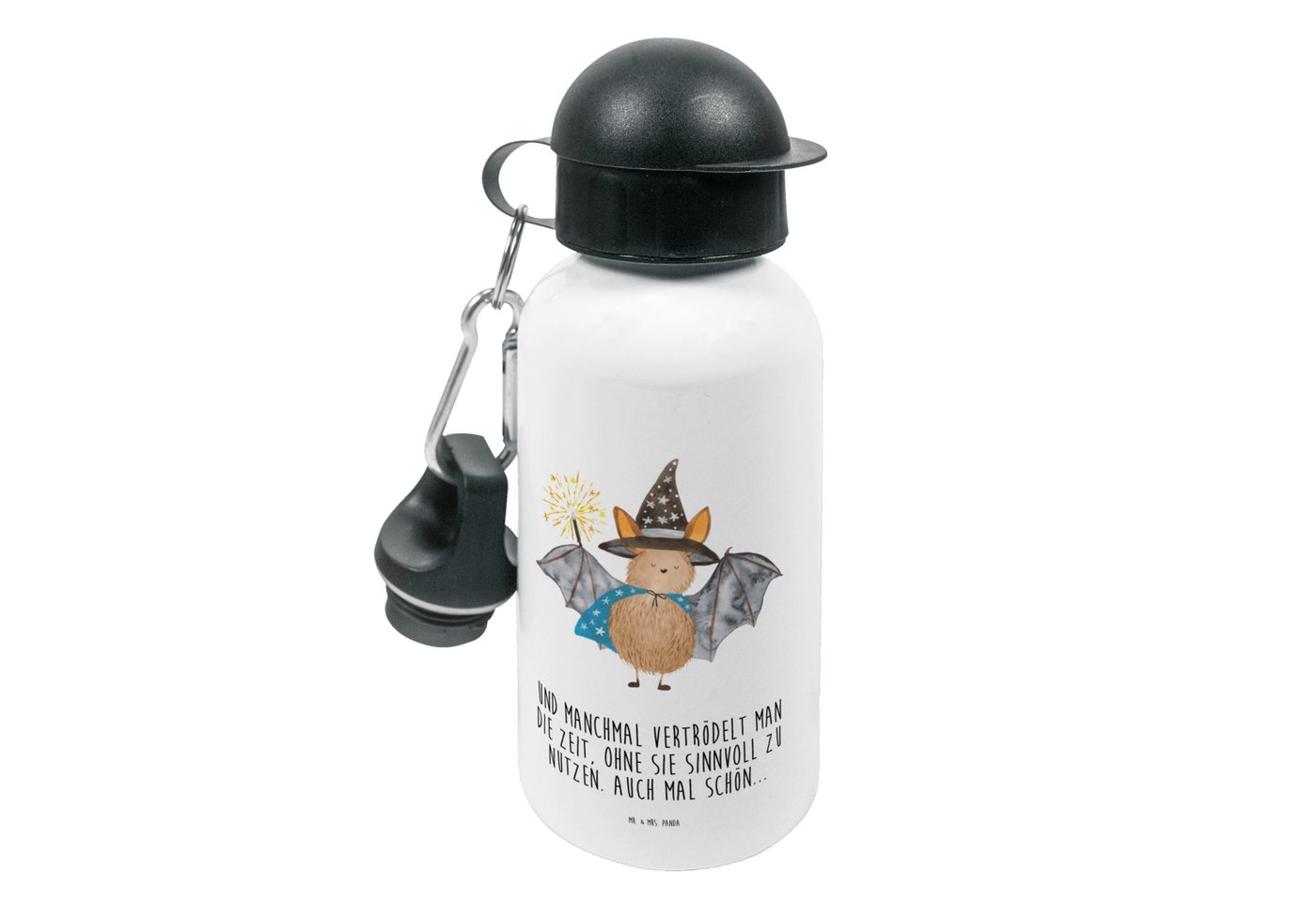 Mr. & Mrs. Panda Trinkflasche Fledermaus Zauberer - Weiß - Geschenk, Kinder Trinkflasche, Trinkflas, Mundstück mit Deckel von Mr. & Mrs. Panda