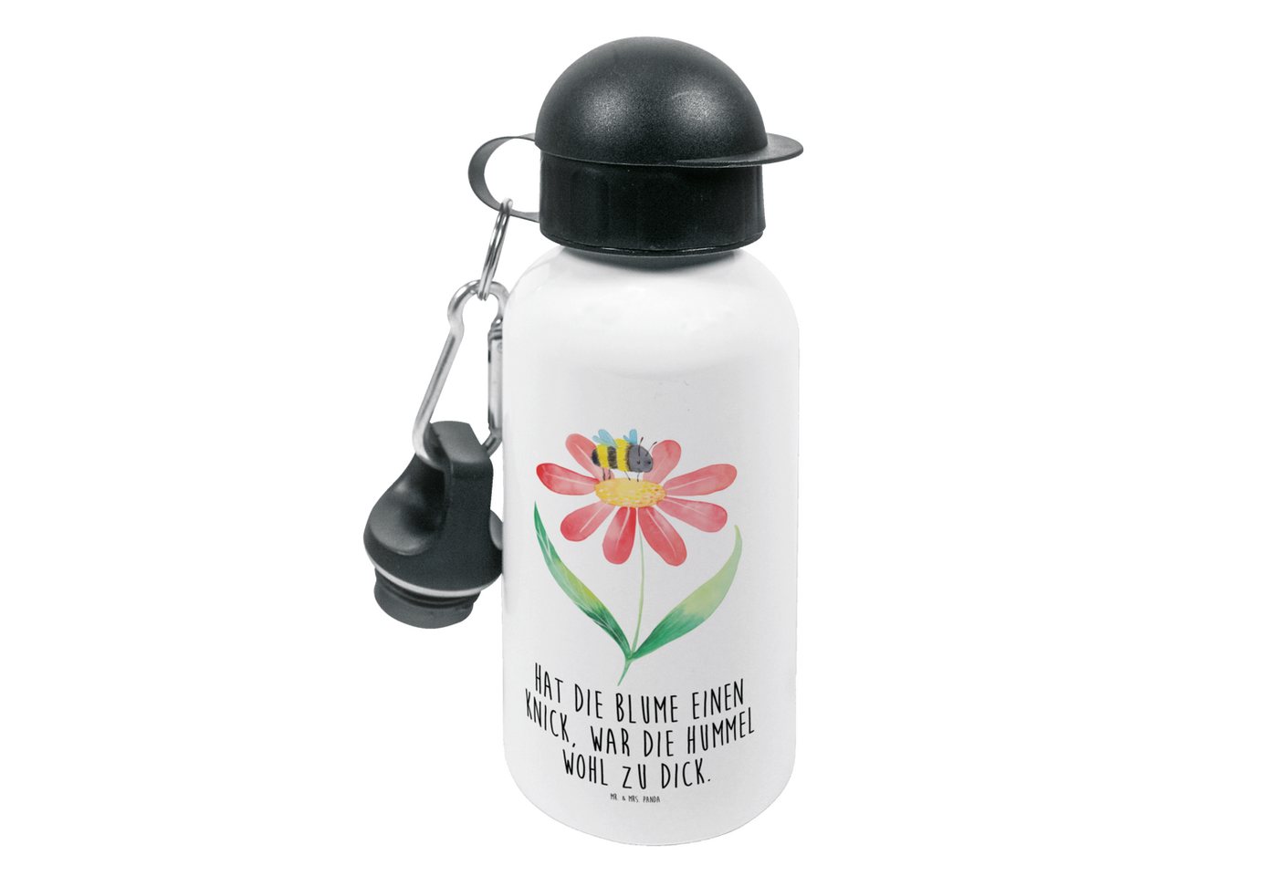 Mr. & Mrs. Panda Trinkflasche Hummel Blume - Weiß - Geschenk, Flauschig, Gute Laune, Tiermotive, Ti, Mundstück mit Deckel von Mr. & Mrs. Panda