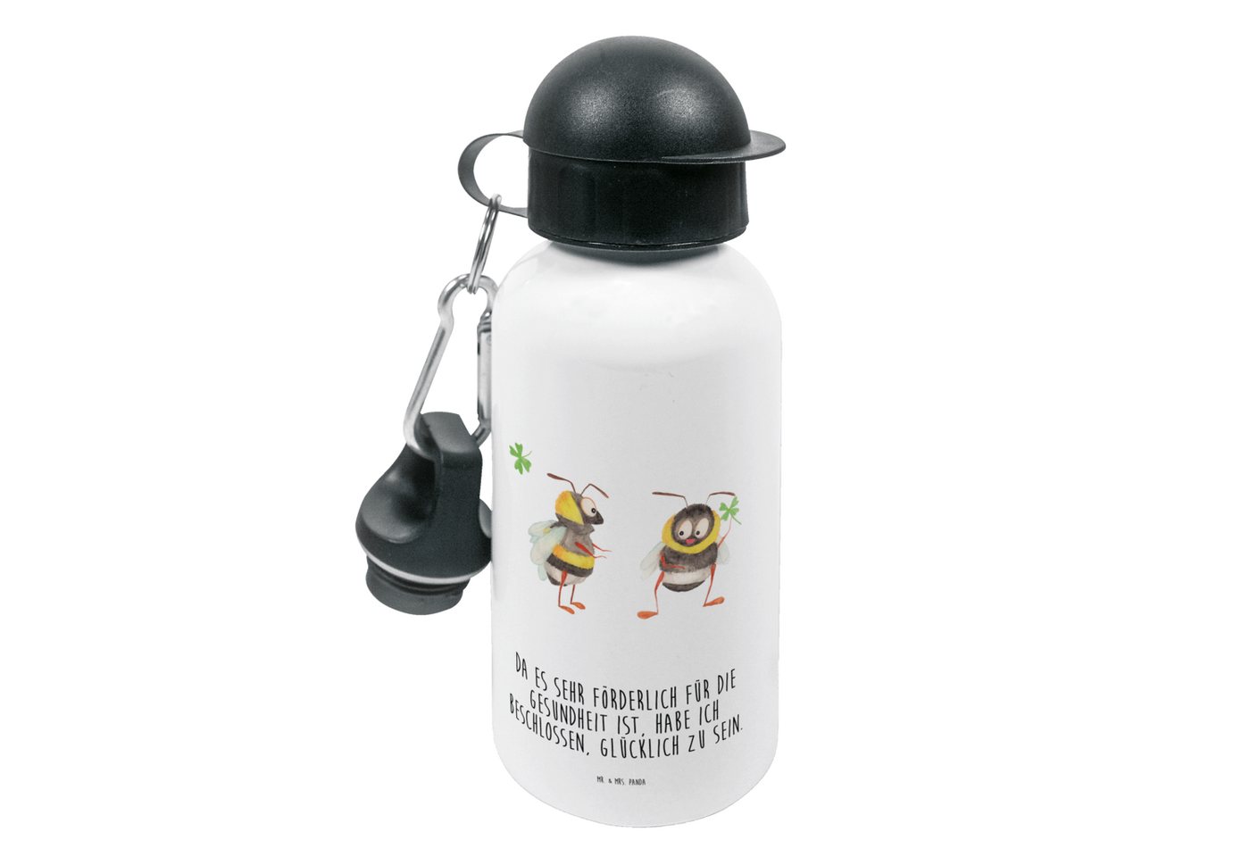 Mr. & Mrs. Panda Trinkflasche Hummeln Kleeblatt - Weiß - Geschenk, lustige Sprüche, Flasche, Grunds, Mundstück mit Deckel von Mr. & Mrs. Panda