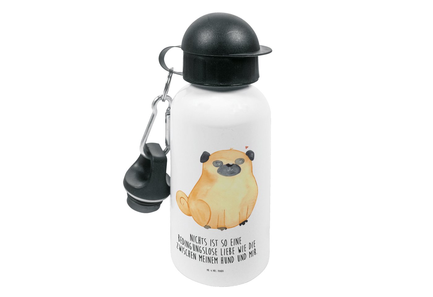 Mr. & Mrs. Panda Trinkflasche Mops - Weiß - Geschenk, Hund, Kinder, Vierbeiner, Hundeliebe, Haustie, Fröhliche Motive von Mr. & Mrs. Panda