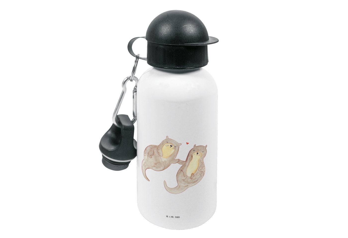 Mr. & Mrs. Panda Trinkflasche Otter Hände halten - Weiß - Geschenk, Kindergarten Flasche, Trinkflas, Farbenfrohe Motive von Mr. & Mrs. Panda