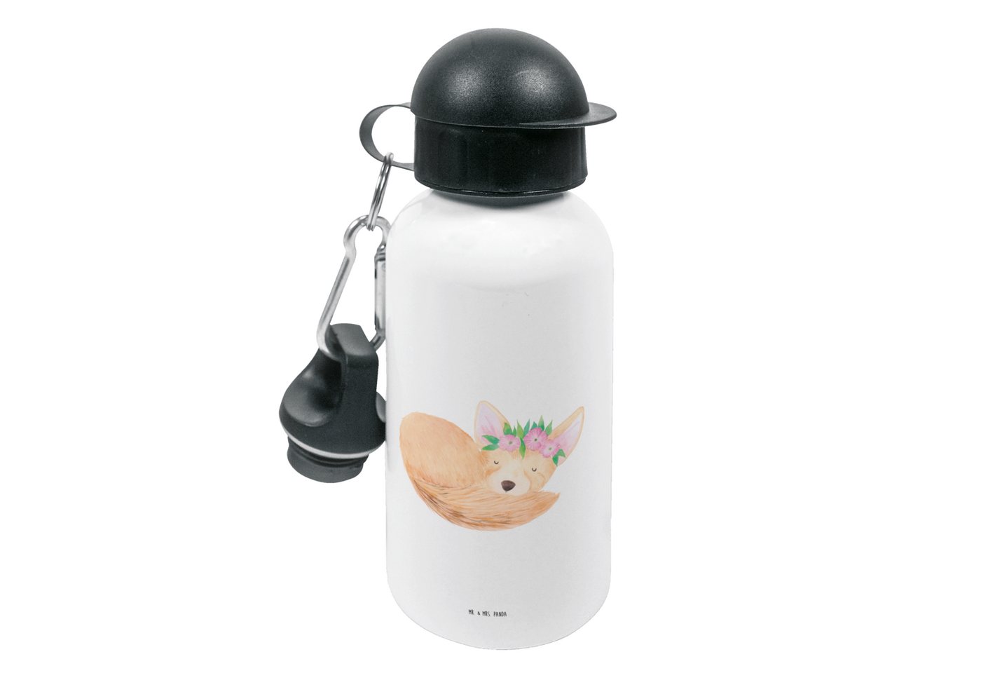Mr. & Mrs. Panda Trinkflasche Wüstenfuchs Blumen - Weiß - Geschenk, Afrika, Wildtiere, Jungs, Kinde, Fröhliche Motive von Mr. & Mrs. Panda