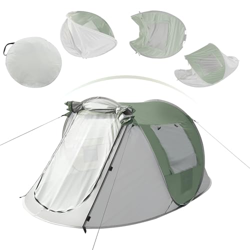 TENPLAY Pop-Up-Zelt, 2–4 Personen, 190T Polyester, wasserdicht 2000 mm, PU-Beschichtung, automatische Einrichtung, 2 Türen, UV-Schutz, leicht, tragbares Zelt zum Wandern, Picknick, Camping (grün) von Mtenplay