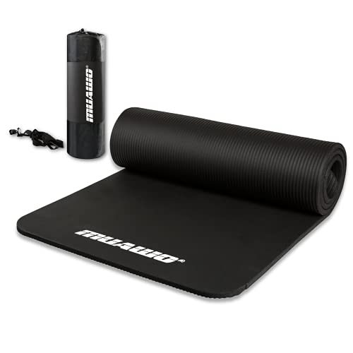 Muawo Premium Sportmatte und Fitnessmatte, perfekt als Yogamatte, Gymnastikmatte, Trainingsmatte | rutschfest | extra-dick & extra-lang | 190 cm Länge x 100 cm Breite x 1,5 cm Dicke - Schwarz von Muawo