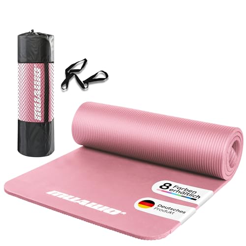 Muawo Premium Sportmatte und Fitnessmatte, perfekt als Yogamatte, Gymnastikmatte, Trainingsmatte | rutschfest | extra-dick & extra-lang | 190 cm Länge x 100 cm Breite x 1,5 cm Dicke - Rosa von Muawo