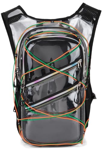 Trinkrucksack mit coolen LED-Lichtern, Trinkrucksack mit 2-Liter-Blase, lustige und farbenfrohe Tasche zum Laufen, Wandern, Klettern, städtische Musikfestivals und Raves (Transparenz) von Mubasel Gear