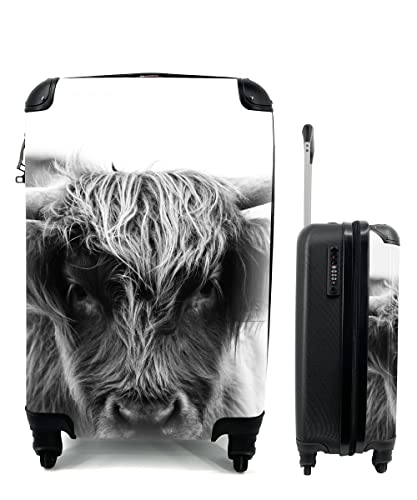 MuchoWow© Koffer Handgepäck Trolley Rollkoffer Kleine Reisekoffer mit 4 Rollen - Schottischer Highlander - Kuh - Gras - Tiere - Natur - Cabin Size < 55x40x23 & 55x40x20 cm - Fotokoffer - von MuchoWow