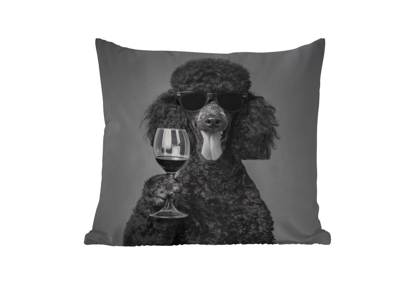 MuchoWow Dekokissen Hund - Locken - Sonnenbrille - Wein, Kissenbezüge, Kissenhülle, Kissen, Outdoor, 40x40 cm von MuchoWow