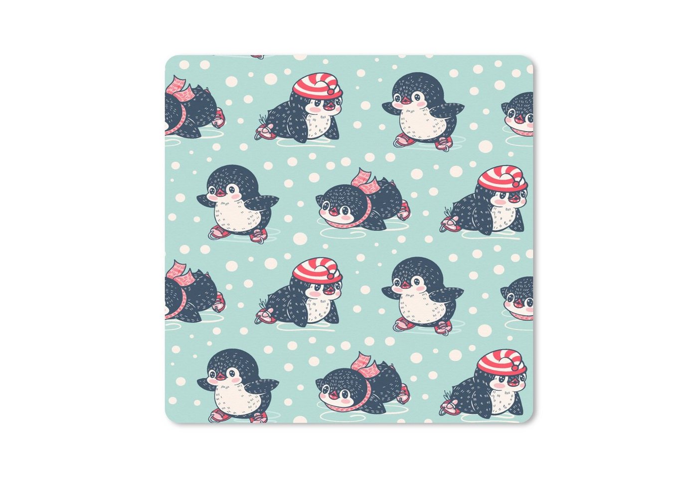 MuchoWow Gaming Mauspad Pinguin - Schlittschuhe - Mütze - Kinder - Muster (1-St), Mousepad mit Rutschfester Unterseite, Gaming, 40x40 cm, XXL, Großes von MuchoWow