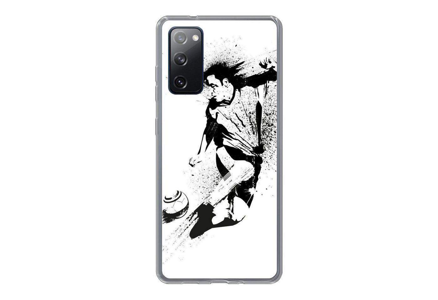 MuchoWow Handyhülle Eine Illustration einer Person, die einen Fußball in Richtung Tor, Phone Case, Handyhülle Samsung Galaxy S20 FE, Silikon, Schutzhülle von MuchoWow