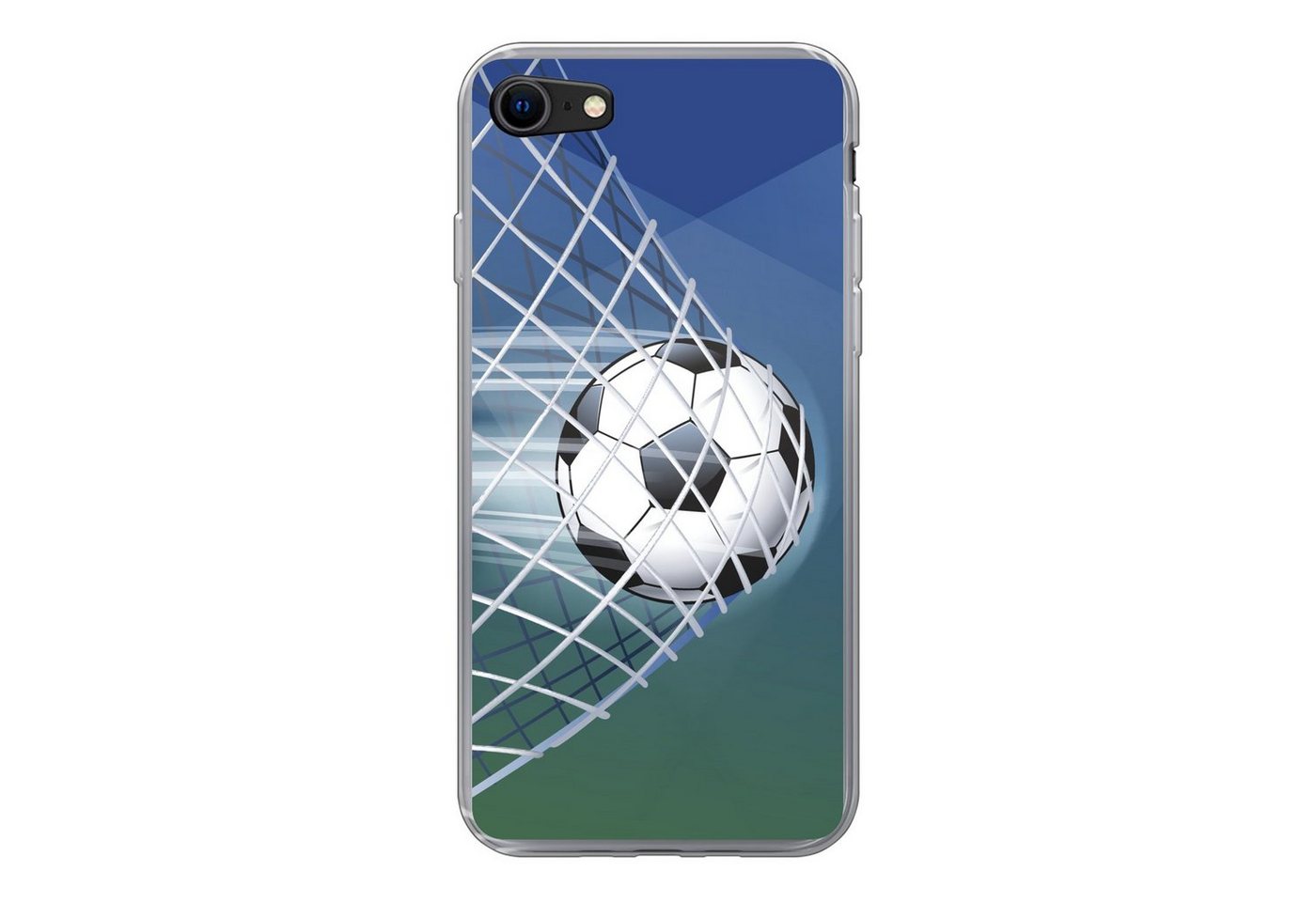 MuchoWow Handyhülle Eine Illustration eines Fußballs im Netz - Jungen - Mädchen - Kinder, Handyhülle Apple iPhone 7, Smartphone-Bumper, Print, Handy Schutzhülle von MuchoWow
