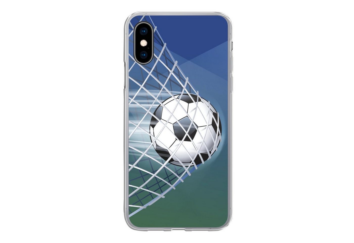 MuchoWow Handyhülle Eine Illustration eines Fußballs im Netz - Jungen - Mädchen - Kinder, Handyhülle Apple iPhone X/10, Smartphone-Bumper, Print, Handy von MuchoWow