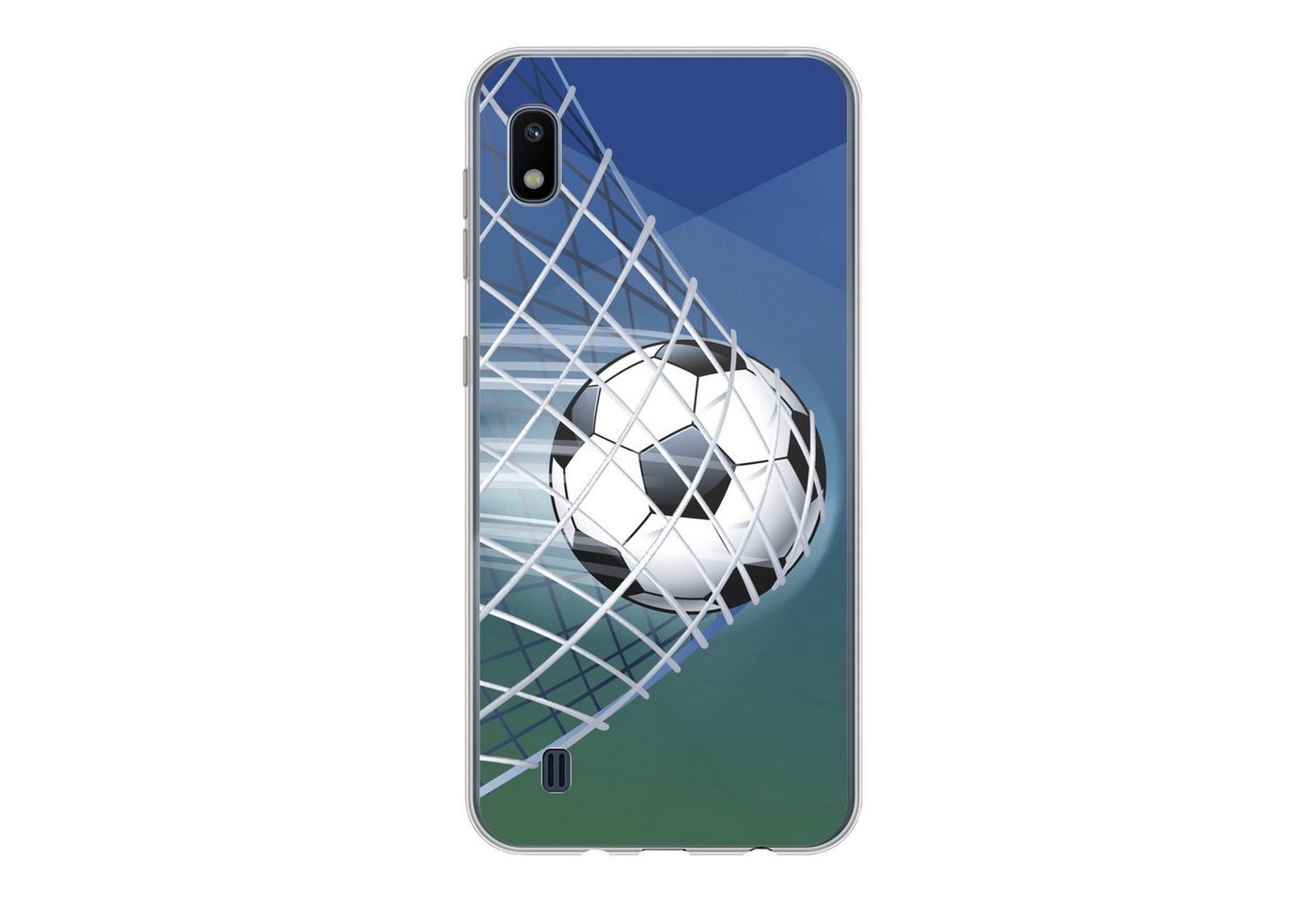 MuchoWow Handyhülle Eine Illustration eines Fußballs im Netz - Jungen - Mädchen - Kinder, Handyhülle Samsung Galaxy A10, Smartphone-Bumper, Print, Handy von MuchoWow