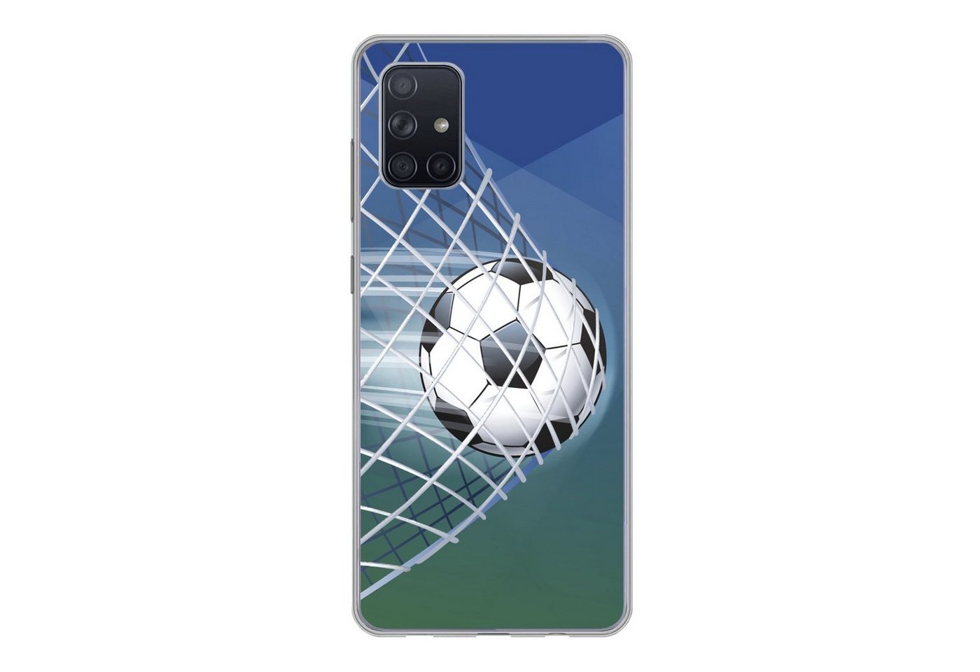 MuchoWow Handyhülle Eine Illustration eines Fußballs im Netz - Jungen - Mädchen - Kinder, Handyhülle Samsung Galaxy A51 5G, Smartphone-Bumper, Print, Handy von MuchoWow