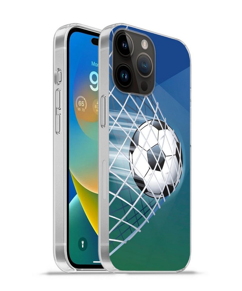MuchoWow Handyhülle Eine Illustration eines Fußballs im Netz - Jungen - Mädchen - Kinder, Handyhülle Telefonhülle Apple iPhone 14 Pro Max von MuchoWow